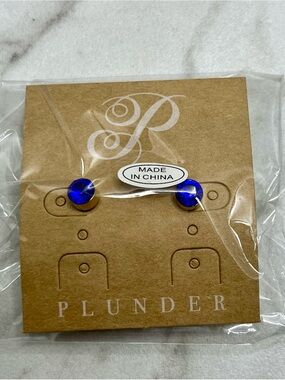 Plunder Deep Blue Sparkling Stud Earrings